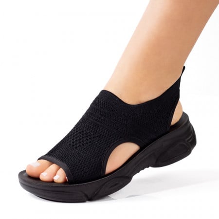Sandale dama, Sandale dama din material textil si talpa groasa negre ZEF08725 - zeforia.ro