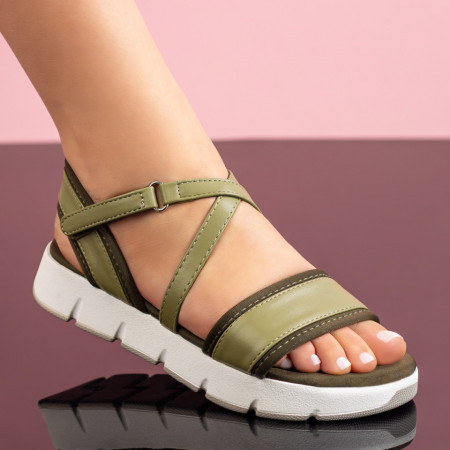 Sandale dama khaki cu talpa groasa si bareta cu scai MOD08752, 4, modlet.ro