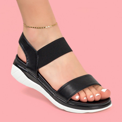 Sandale dama negre cu bareta elastica si platforma ZEF05062