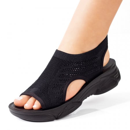 Sandale cu platforma, Sandale dama negre cu talpa groasa si strasuri aplicate ZEF08716 - zeforia.ro