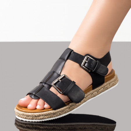 Sandale joase dama, Sandale dama negre cu talpa joasa si catarame MOD08671, modlet.ro