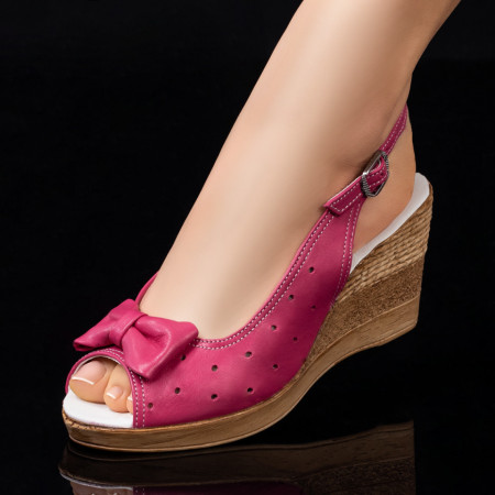 Sandale dama roz cu platforma din Piele naturala cu funda MDL04556
