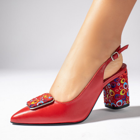 Sandale dama, Sandale rosii dama cu toc gros si accesoriu ZEF11258 - zeforia.ro