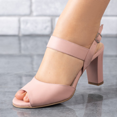 Sandale cu toc, Sandale roz dama elegante cu toc din Piele naturala ZEF05000 - zeforia.ro