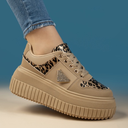 Sneakers dama cu accesoriu decorativ si imprimeu khaki MOD13440, 4, modlet.ro
