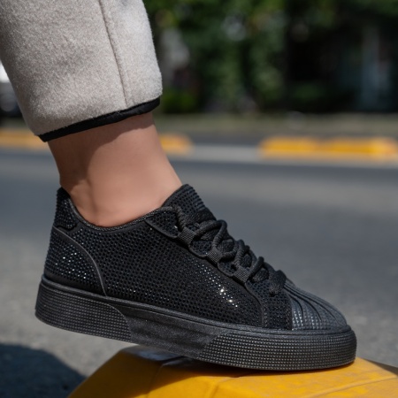 Sneakers dama cu strasuri negri MOD13947, 3, modlet.ro