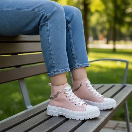 REDUCERI INCALTAMINTE, Tenisi dama cu lant decorativ roz MOD09963, modlet.ro