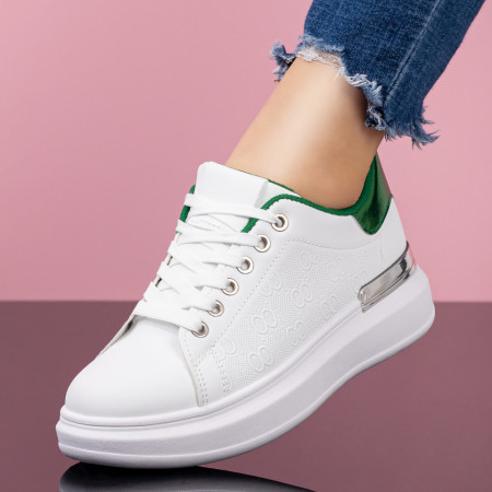 Plateste Jumatate!, Tenisi dama cu siret albi cu verde MOD08047, modlet.ro