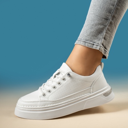 Tenisi dama cu siret elastic si talpa groasa albi MOD13987, 3, modlet.ro