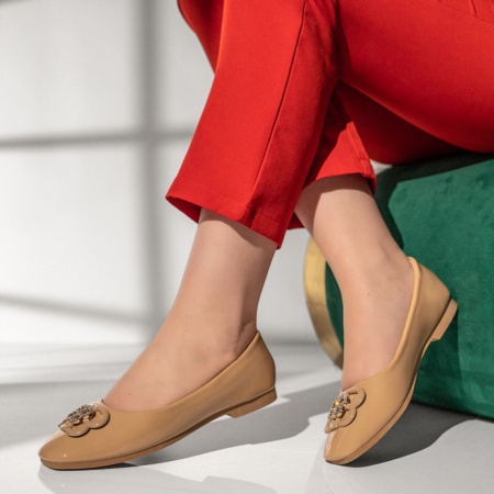 Balerini dama cu pietre aplicate khaki luciosi MOD11204, 2, modlet.ro