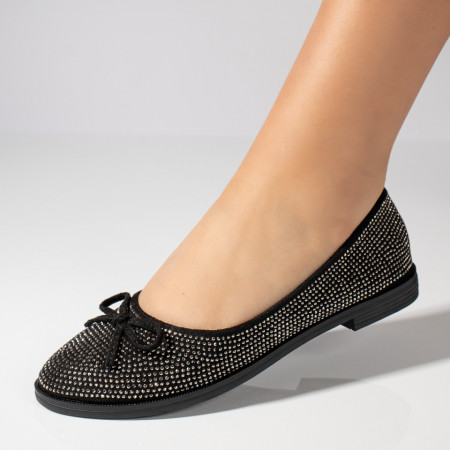 Balerini si Mocasini Dama, Balerini dama cu pietre aplicate si fundita negri MOD11529, modlet.ro