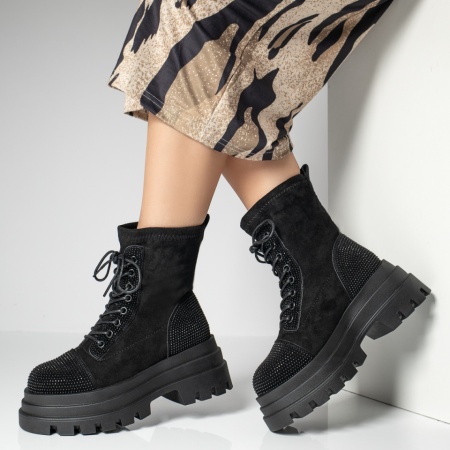 Bocanci dama cu pietre aplicate negru suede ZEF12264, 2, zeforia.ro