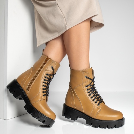 Bocanci dama cu siret bej din Piele naturala MOD12422, 3, modlet.ro