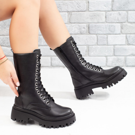 Bocanci dama, Bocanci dama negri cu talpa groasa din Piele naturala MOD02470, modlet.ro