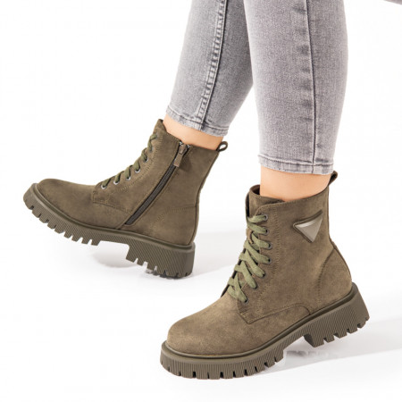 Bocanci dama, Bocanci dama verzi suede cu siret si fermoar MOD10714, modlet.ro