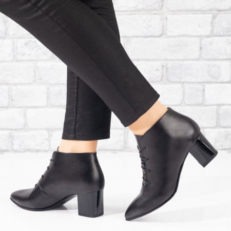 Botine dama cu siret si toc negre din Piele naturala ZEF07581, 1, zeforia.ro