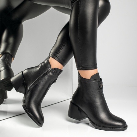 Botine dama cu toc gros negre din Piele naturala MOD12324, 4, modlet.ro