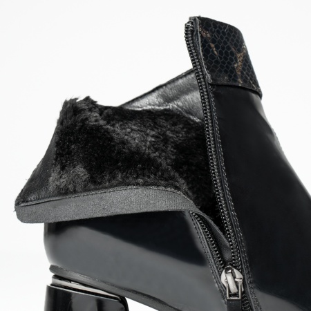 Botine dama cu toc gros si aspect lucios negre MOD14146, 2, modlet.ro