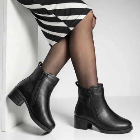 Botine dama cu toc gros si fermoar negre din Piele naturala DORA81, 3, modlet.ro