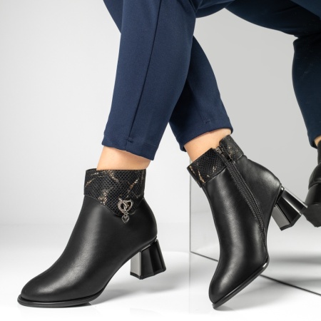 Botine dama cu toc gros si fermoar negre LILI43, 3, modlet.ro