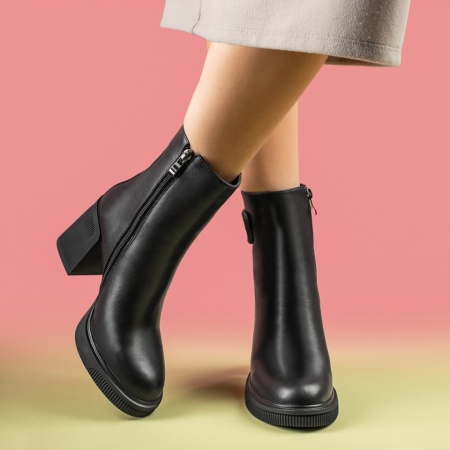 Botine dama cu toc gros si platforma negre din Piele naturala MOD14063, 4, modlet.ro