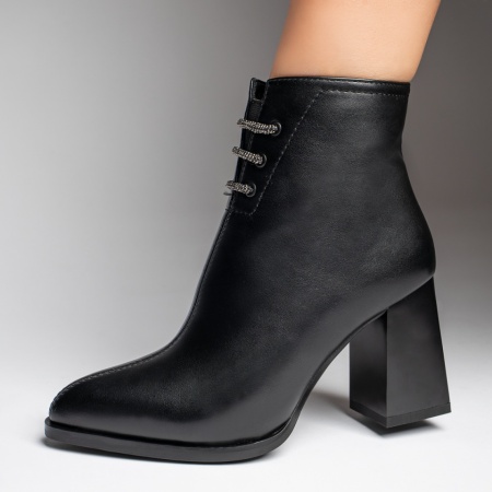 Botine dama, Botine dama cu toc gros si strasuri negre MOD12380, modlet.ro