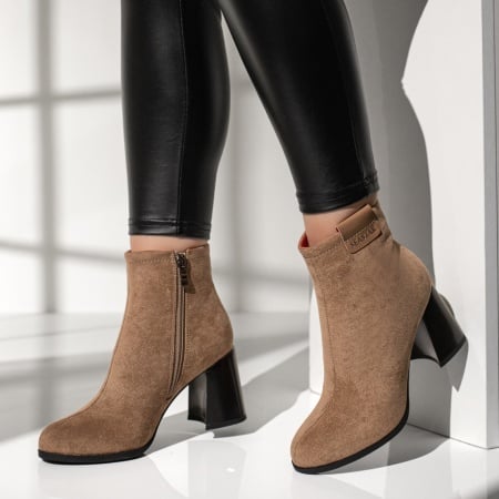 Botine dama, Botine dama cu toc khaki suede ZEF12632, zeforia.ro