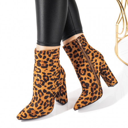 Botine dama cu toc maro cu print MOD10816, 3, modlet.ro