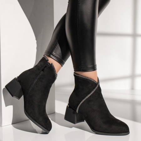 Botine dama cu toc mic negru suede MOD12407, 4, modlet.ro