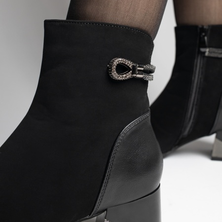 Botine dama cu toc negre suede si strasuri aplicate FLORINA9, 4, modlet.ro