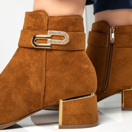 Botine dama cu toc si aplicatii cu pietre maro suede MOD12877, 4, modlet.ro