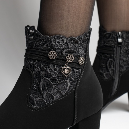 Botine dama cu toc si dantela negru suede ANA92, 4, modlet.ro