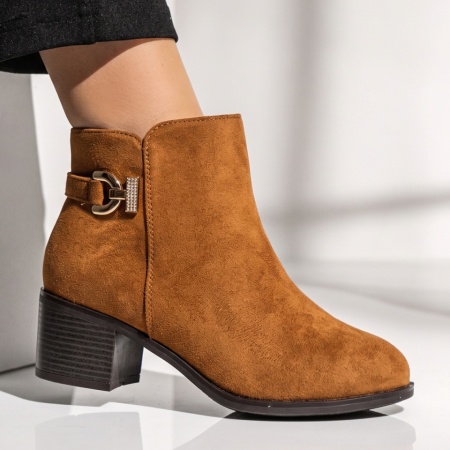 Botine dama cu toc si fermoar maro suede LILI44, 3, modlet.ro