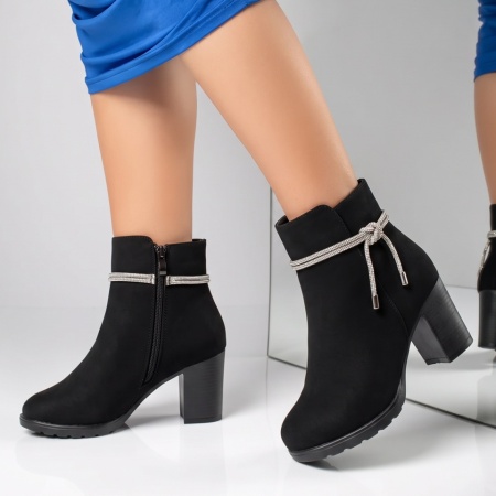 Botine dama cu toc si fermoar negru suede GINA23, 3, modlet.ro