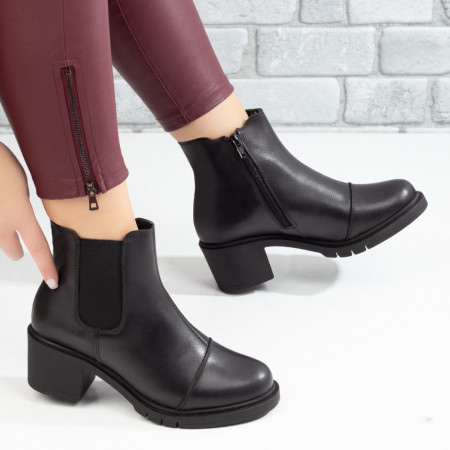 Botine dama cu toc si insertie de material elastic negre din Piele naturala MOD10659, 2, modlet.ro