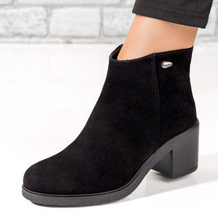 Botine dama negru suede cu toc si fermoar din Piele naturala MOD05610