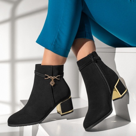 Botine negre dama cu toc gros MOD12900, 3, modlet.ro