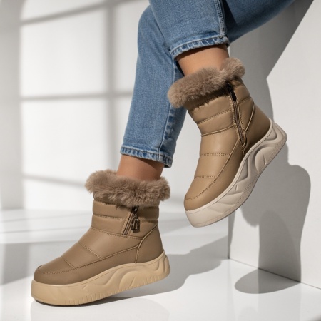Cizme dama cu talpa groasa si fermoar khaki MOD13994