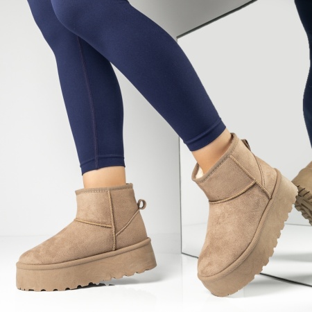Cizme dama cu talpa groasa si imprimeu tip oog khaki suede MOD12267, 3, modlet.ro