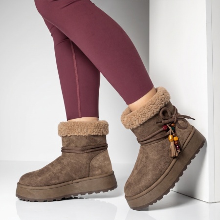 Cizme dama cu talpa groasa tip oog khaki suede LILI47, 2, modlet.ro