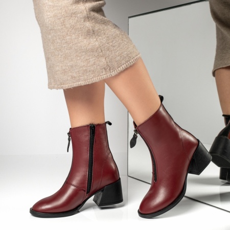 Cizme dama cu toc si fermoar visinii din Piele naturala MOD10377, 4, modlet.ro