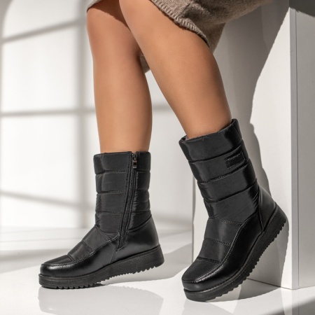 Cizme dama de zapada cu fermoar din fas negre MOD12254