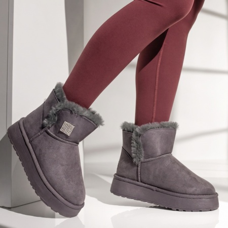 Cizme dama tip UG cu accesoriu decorativ gri suede EMA48, 3, modlet.ro