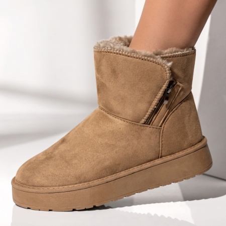 Cizme dama tip UG cu fermoar bej suede EMA46, 2, modlet.ro