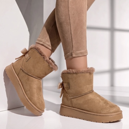 Cizme dama tip UG cu fundita bej suede EMA49, 3, modlet.ro