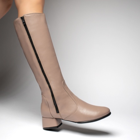Cizme lungi cu fermoar nude Piele naturala MOD12292, 4, modlet.ro