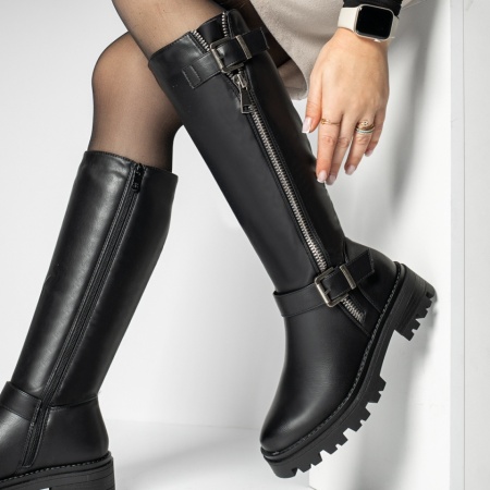 Cizme lungi dama cu talpa groasa negre MOD14147, 3, modlet.ro