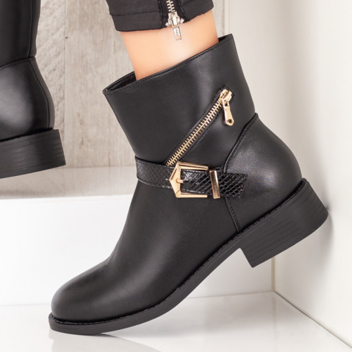 Cizme dama, Cizme negre dama cu fermoar aparent si catarama MOD07074, modlet.ro