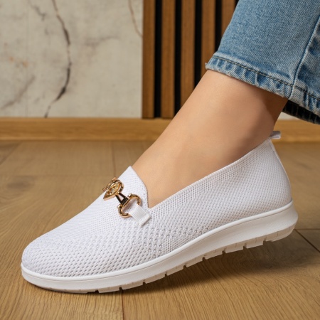 Pantofi dama, Espadrile dama cu accesoriu decorativ albe MOD13055, modlet.ro