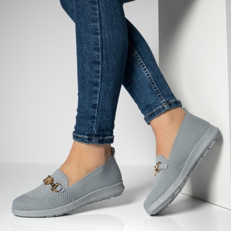 Pantofi dama, Espadrile dama cu accesoriu decorativ gri MOD13055, modlet.ro